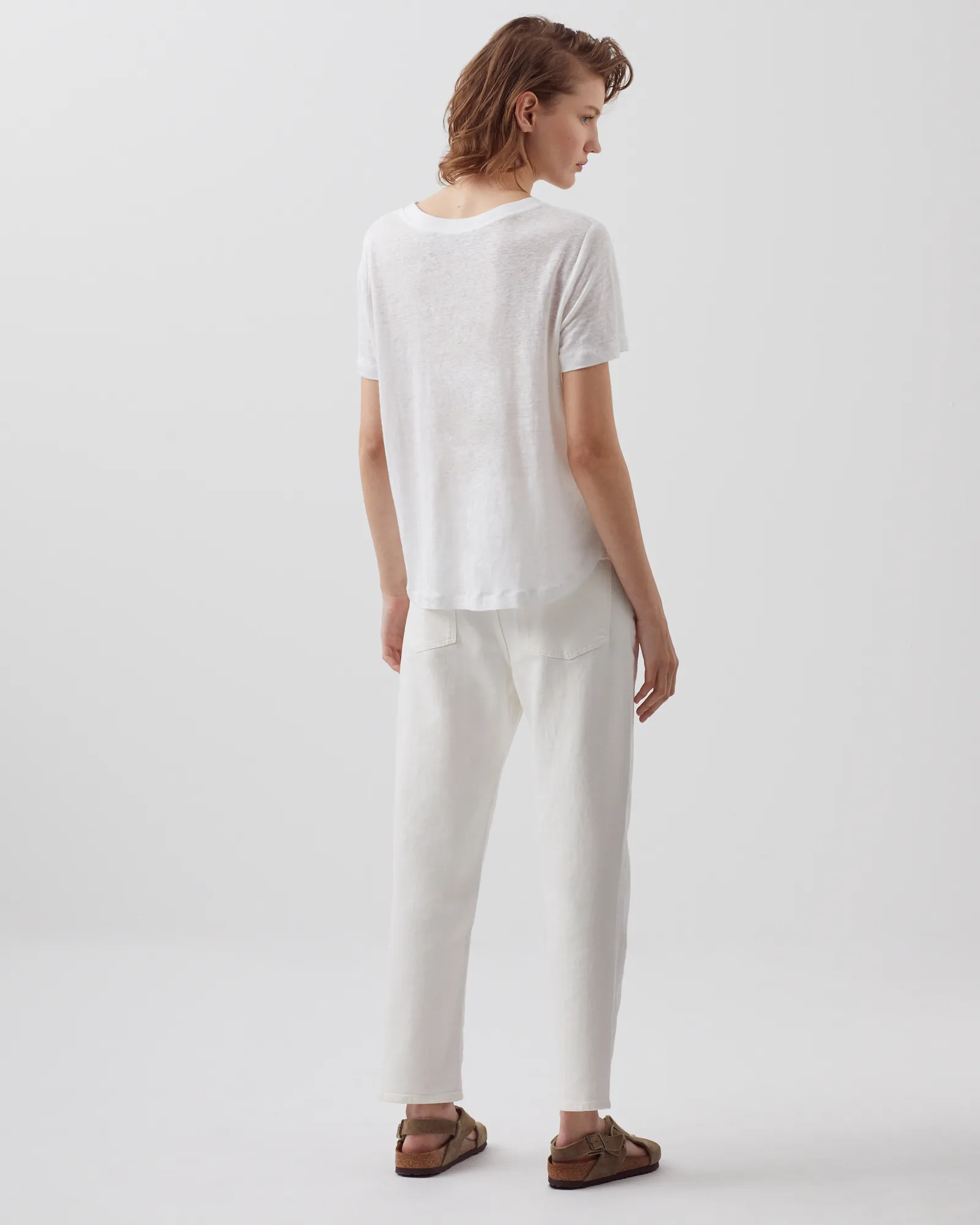 AMANDINE  CAMISETA CON CUELLO REDONDO DE LINO WHITE