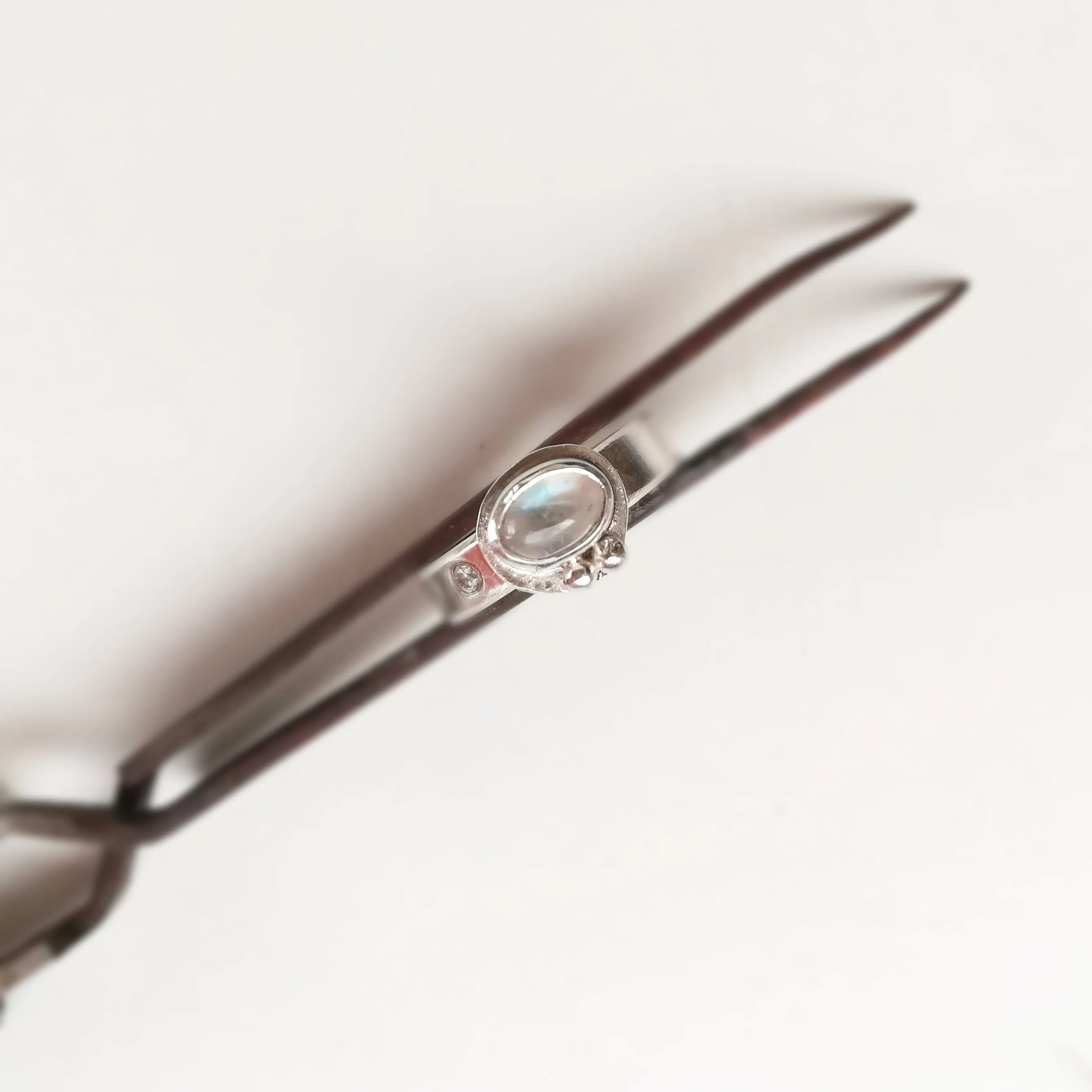 Anillo de Piedra Luna, Circonita y  Plata de Ley | Hecho a Mano Talla 12 (5 3/4 US)