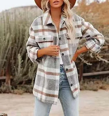 AUTUMN AND WINTER LONGSLEEVED LOOSE PLAID SHIRT  JACKET WOMEN
