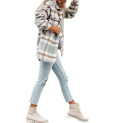 AUTUMN AND WINTER LONGSLEEVED LOOSE PLAID SHIRT  JACKET WOMEN
