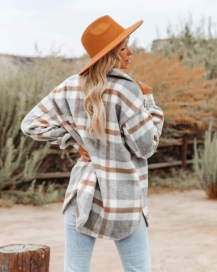 AUTUMN AND WINTER LONGSLEEVED LOOSE PLAID SHIRT  JACKET WOMEN