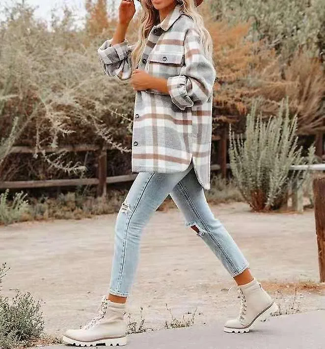 AUTUMN AND WINTER LONGSLEEVED LOOSE PLAID SHIRT  JACKET WOMEN
