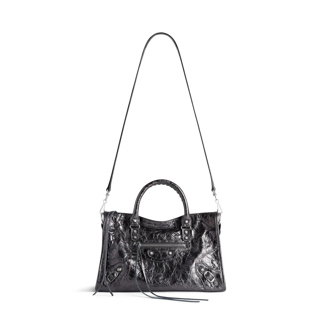 Bolso Le City Pequeño Metalizado para Mujer en Gris Acero