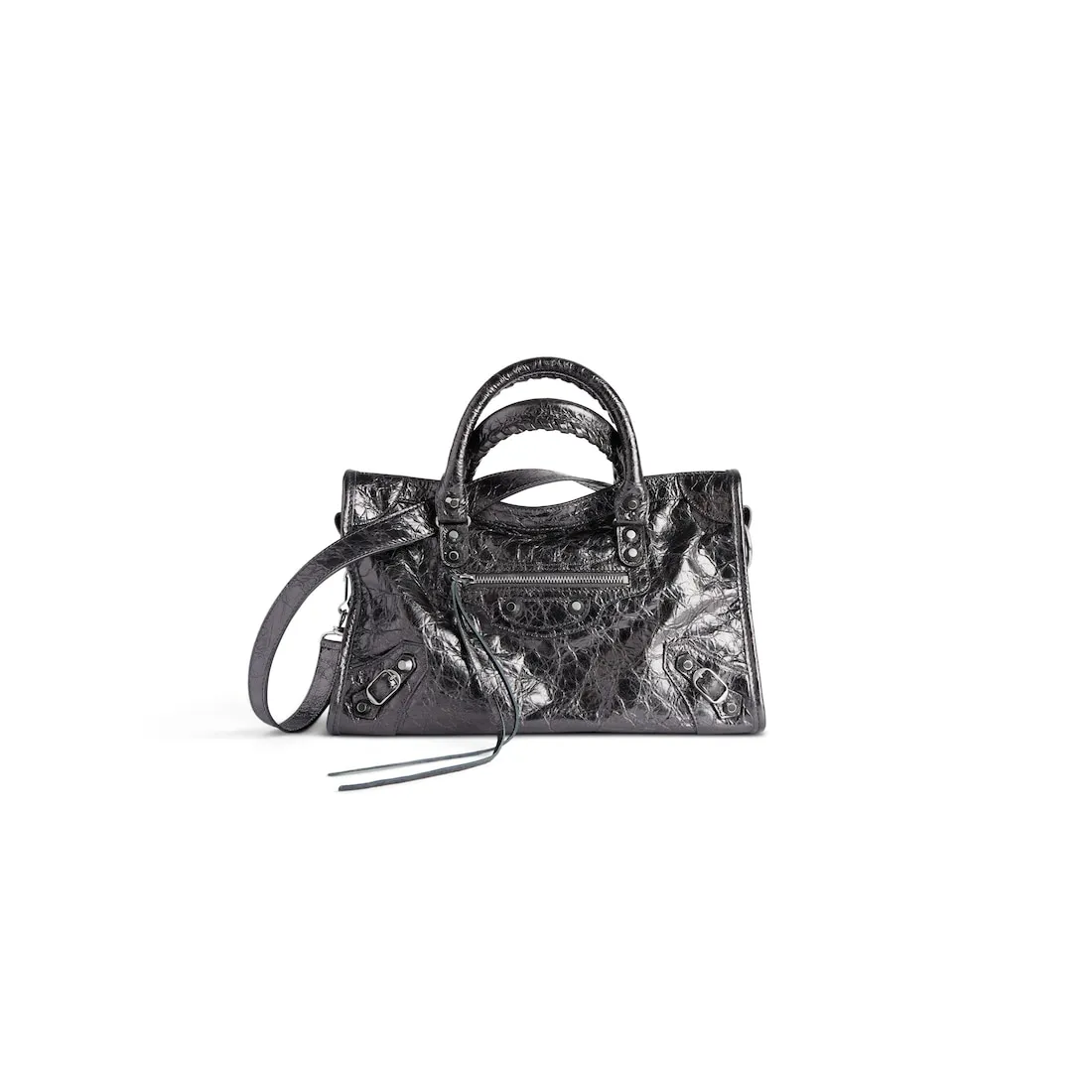 Bolso Le City Pequeño Metalizado para Mujer en Gris Acero