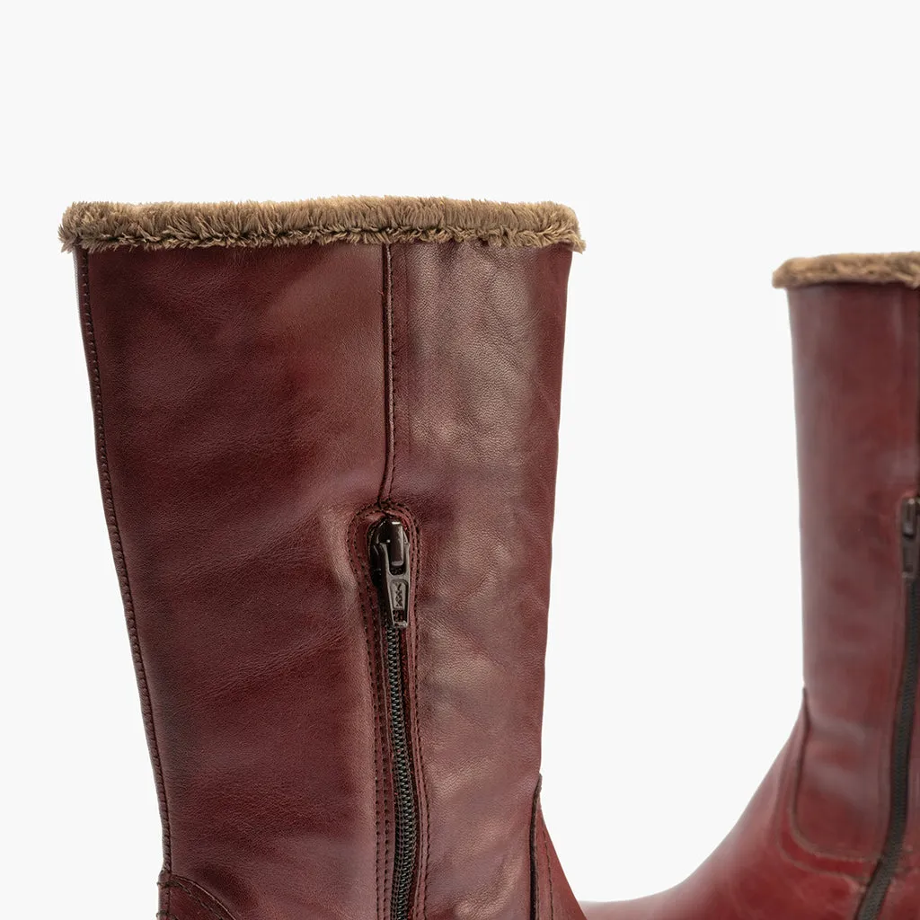 Bota Media con Pelo para mujer color burdeos