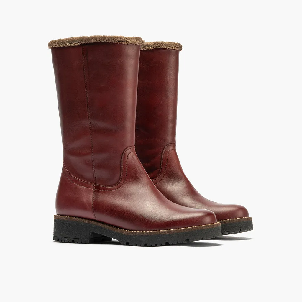 Bota Media con Pelo para mujer color burdeos