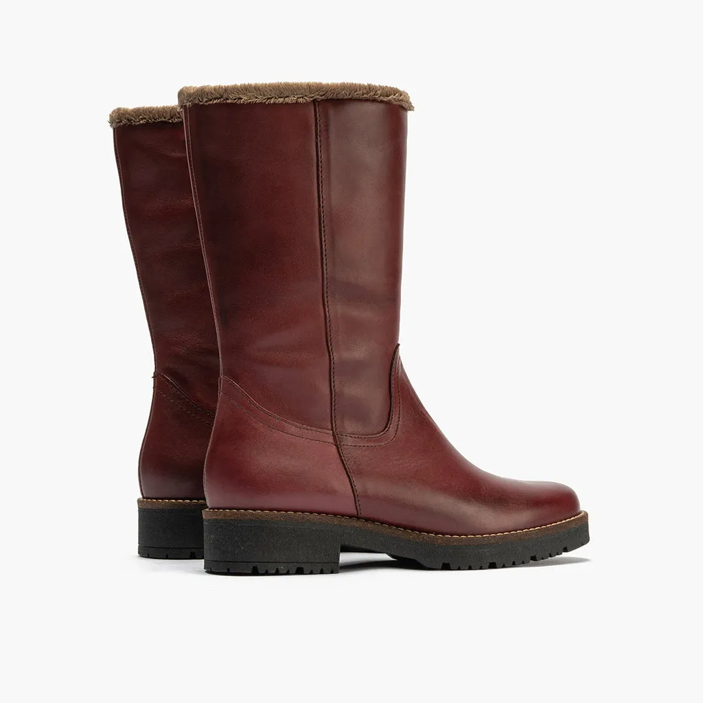 Bota Media con Pelo para mujer color burdeos