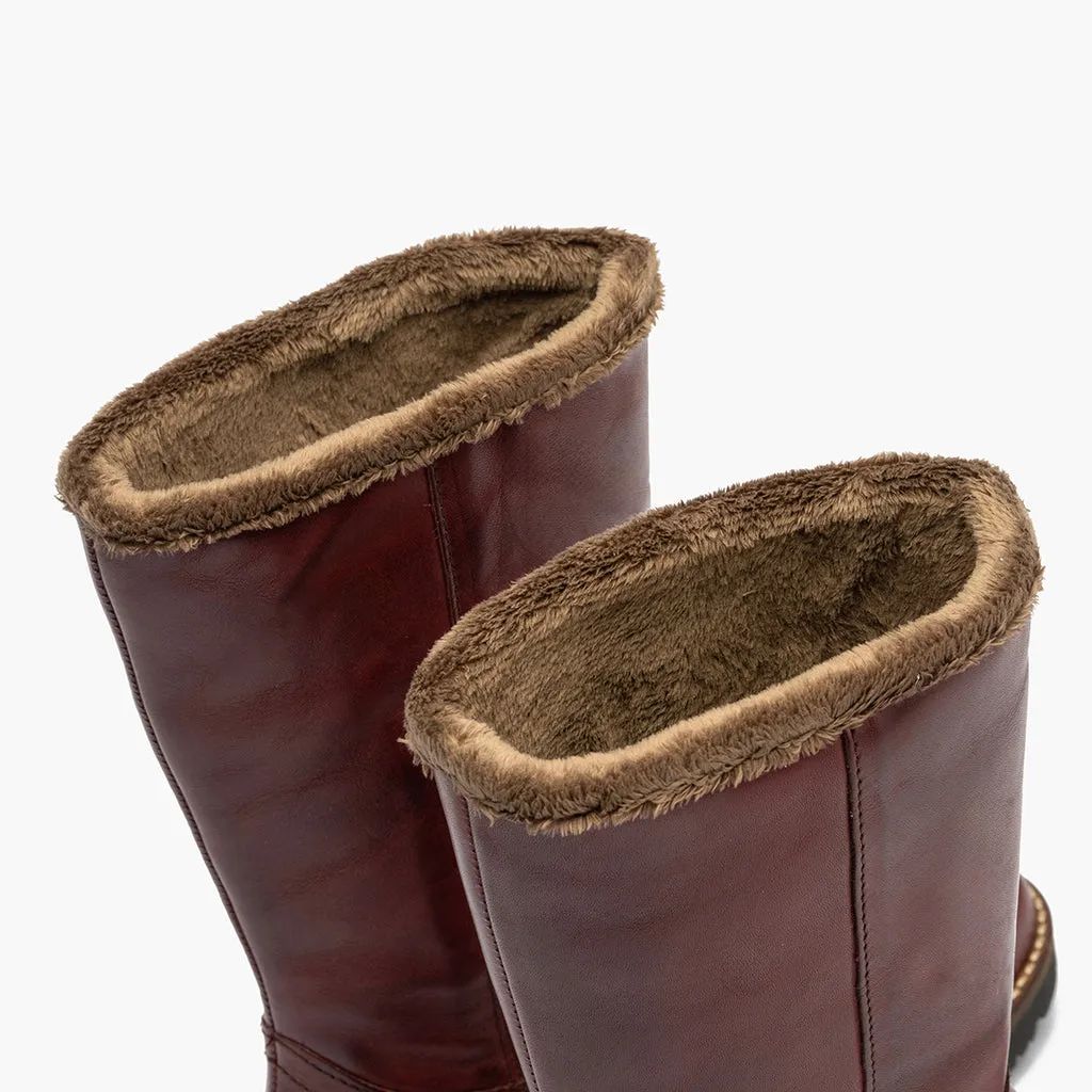 Bota Media con Pelo para mujer color burdeos