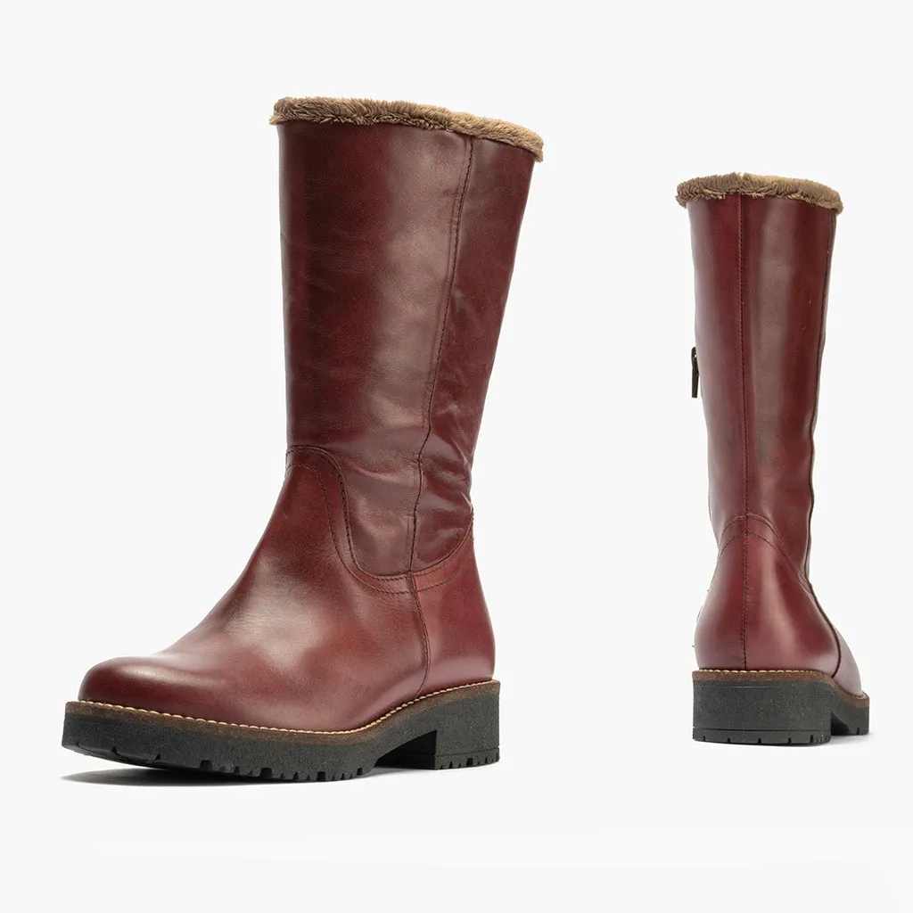 Bota Media con Pelo para mujer color burdeos