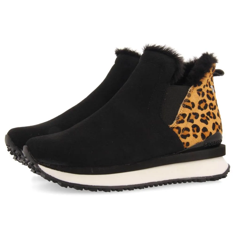 Botines chelsea negros con trasera de leopardo Wahl
