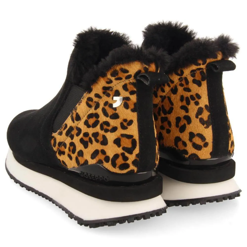 Botines chelsea negros con trasera de leopardo Wahl