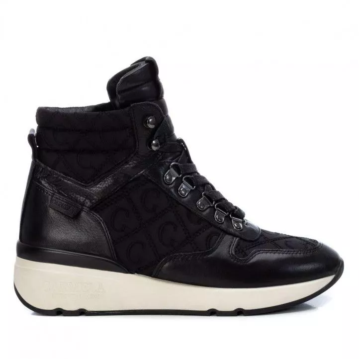 Botines tacón Carmela 068114 combinado con textil y con cuña