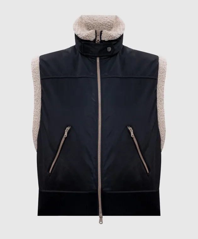 Brunello Cucinelli Black vest with sheepskin