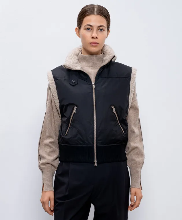 Brunello Cucinelli Black vest with sheepskin