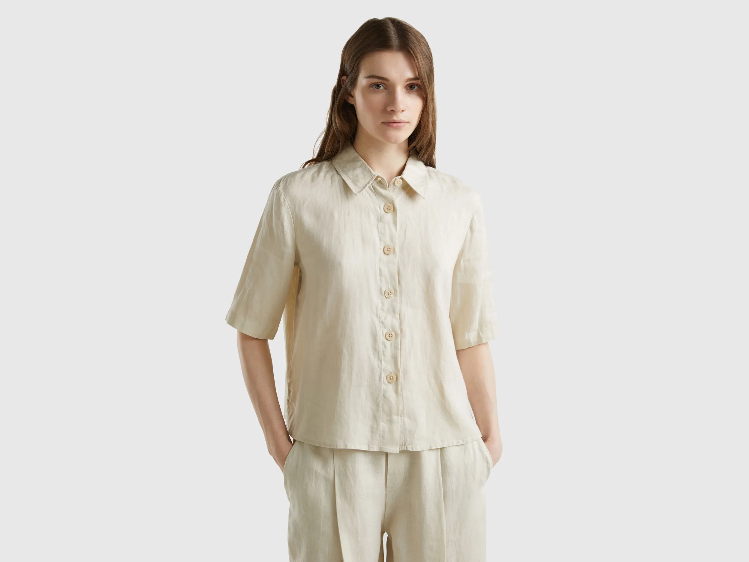 Camisa corta de puro lino