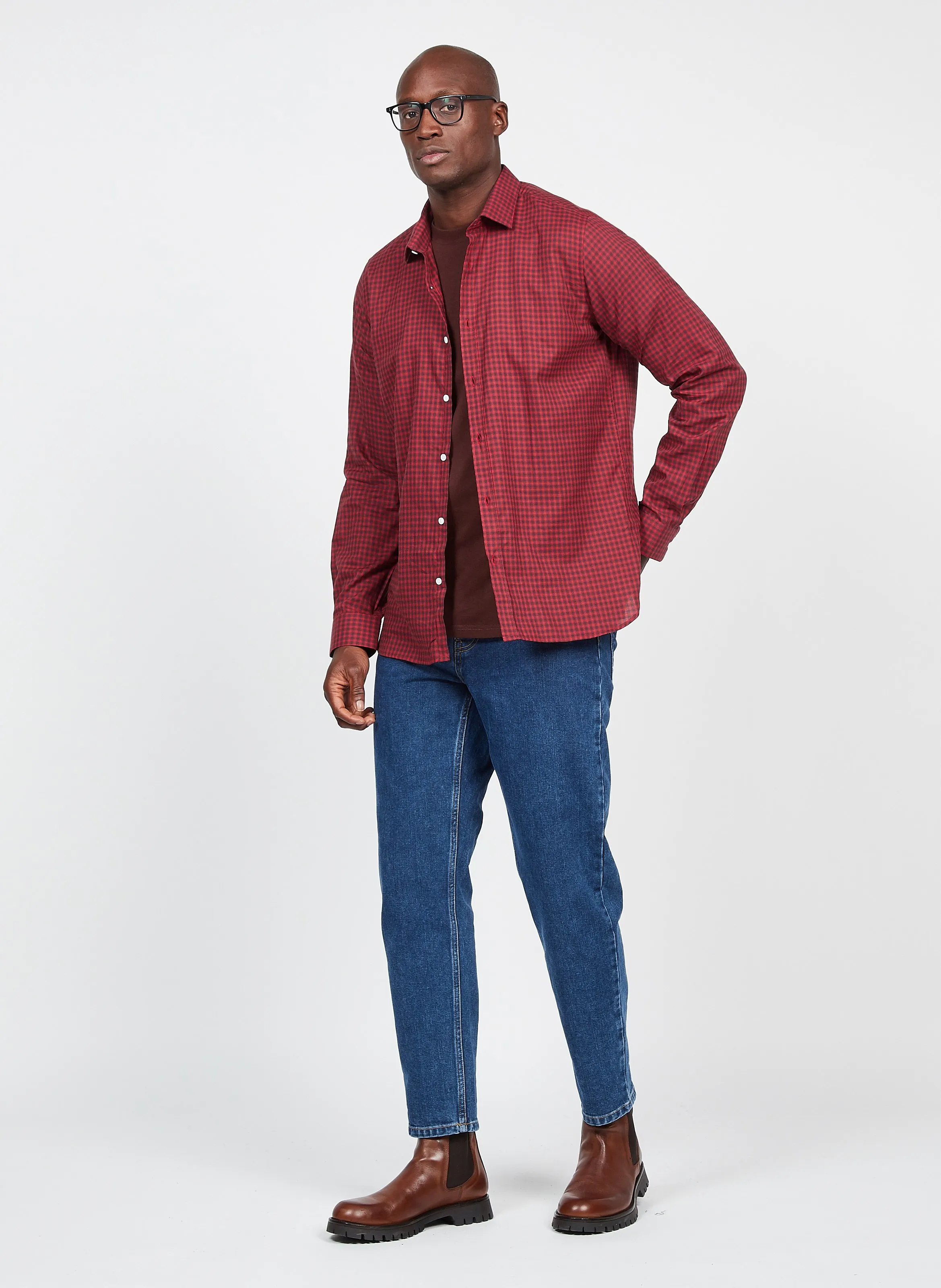 Camisa slim fit de algodón a cuadros con cuello clásico en multicolor