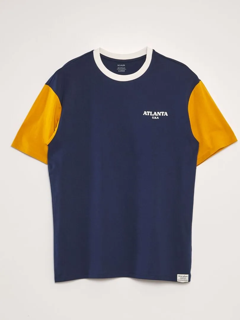CAMISETA COLORBLOCK CON CUELLO REDONDO  AMARILLO