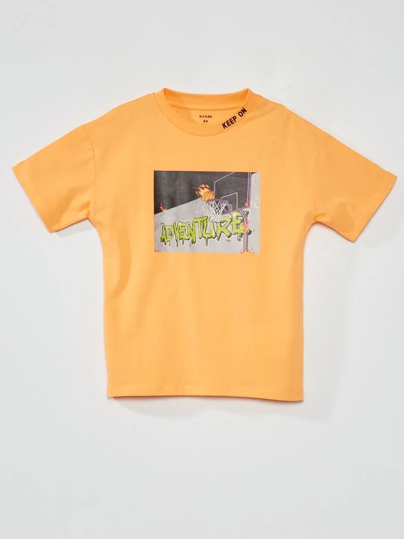 CAMISETA DE PUNTO DE MANGA CORTA 'TENIS'  NARANJA