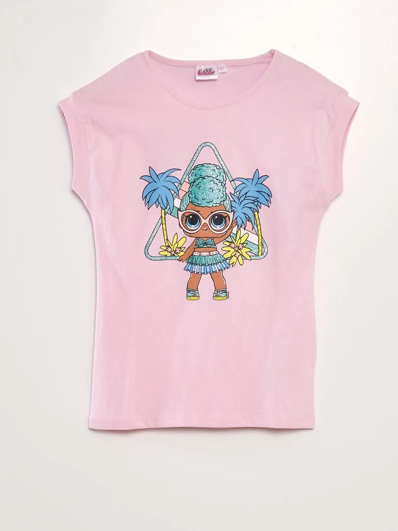 CAMISETA FANTASíA CON BRILLOS 'LOL'  ROSA