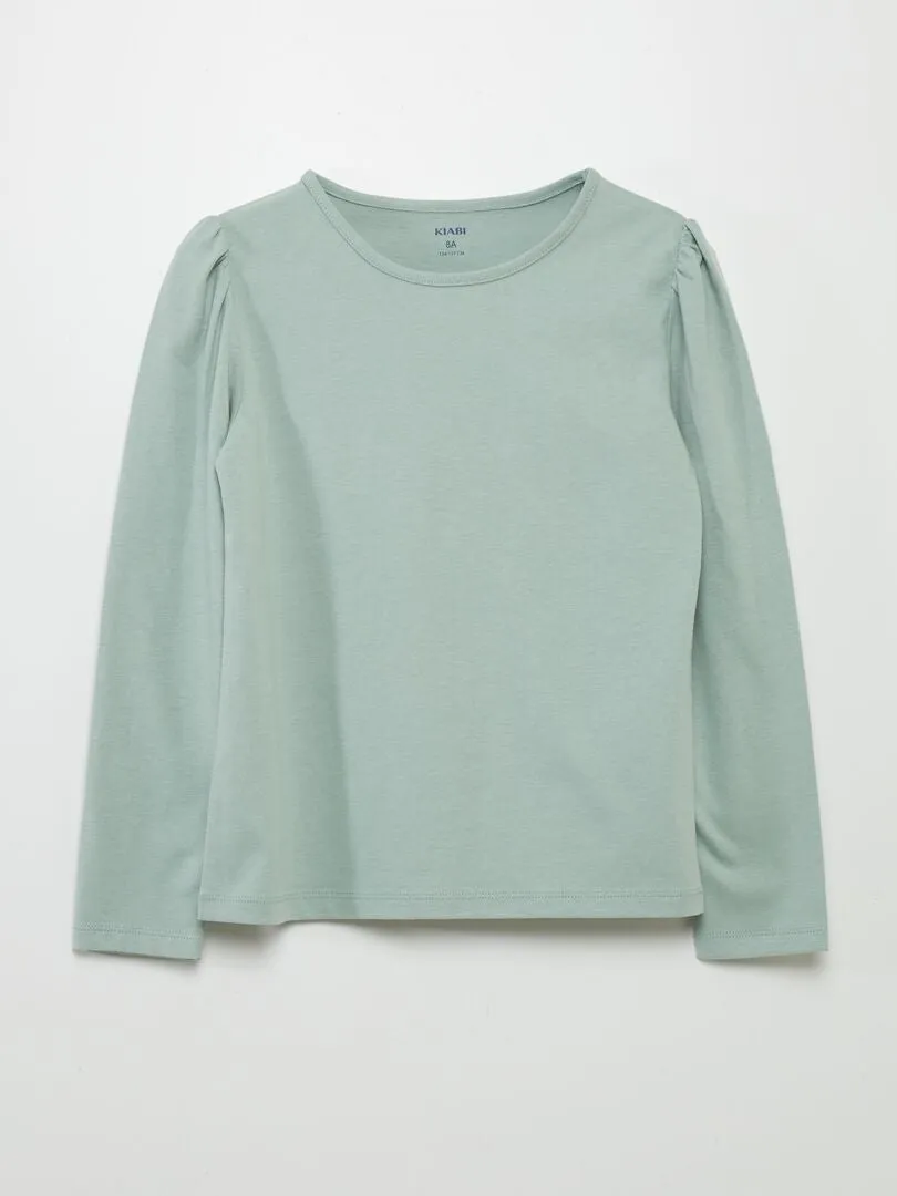 CAMISETA LISA CON HOMBROS FRUNCIDOS  VERDE