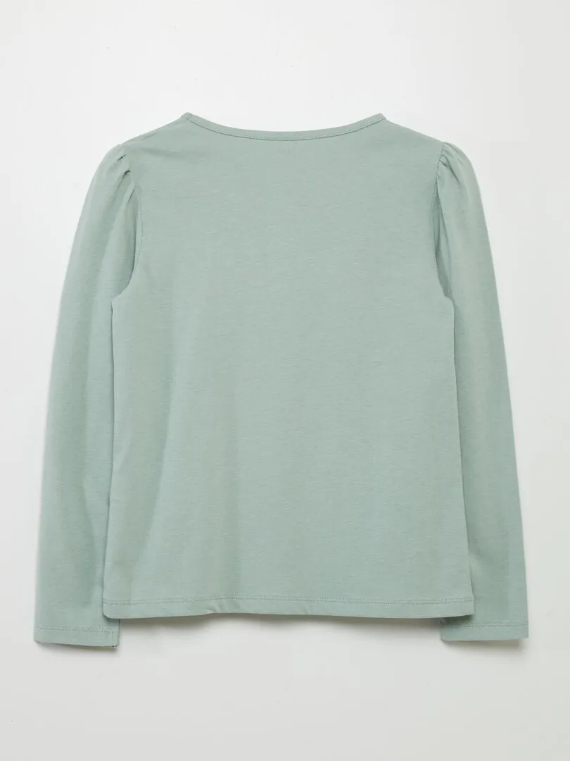 CAMISETA LISA CON HOMBROS FRUNCIDOS  VERDE