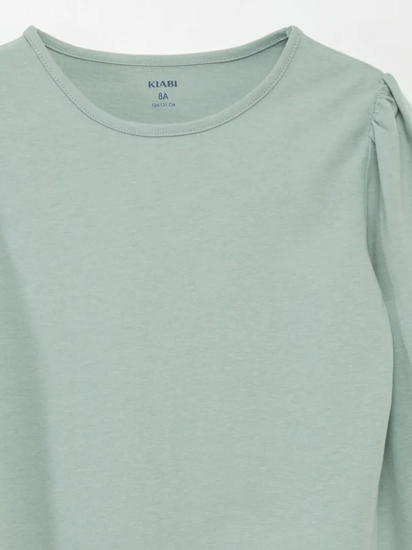 CAMISETA LISA CON HOMBROS FRUNCIDOS  VERDE