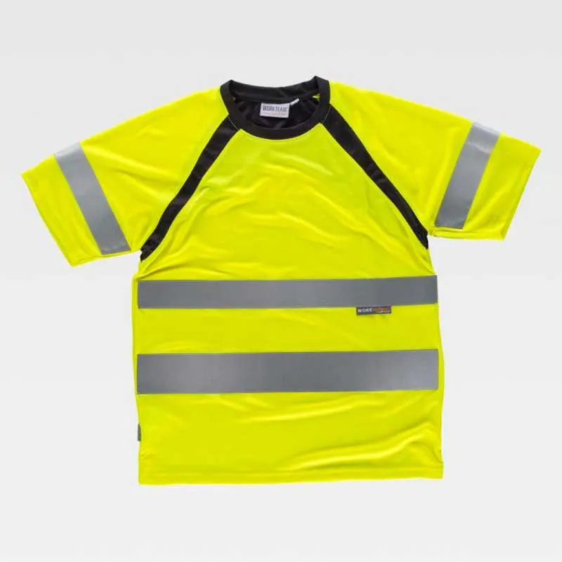 CAMISETA TRANSPIRABLE A.V. COMBINADA DETALLE NEGRO  WORKTEAM