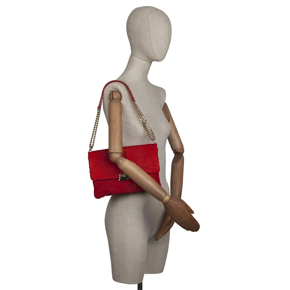 CH Bolso Piel Pelo Rojo Grabado Croc