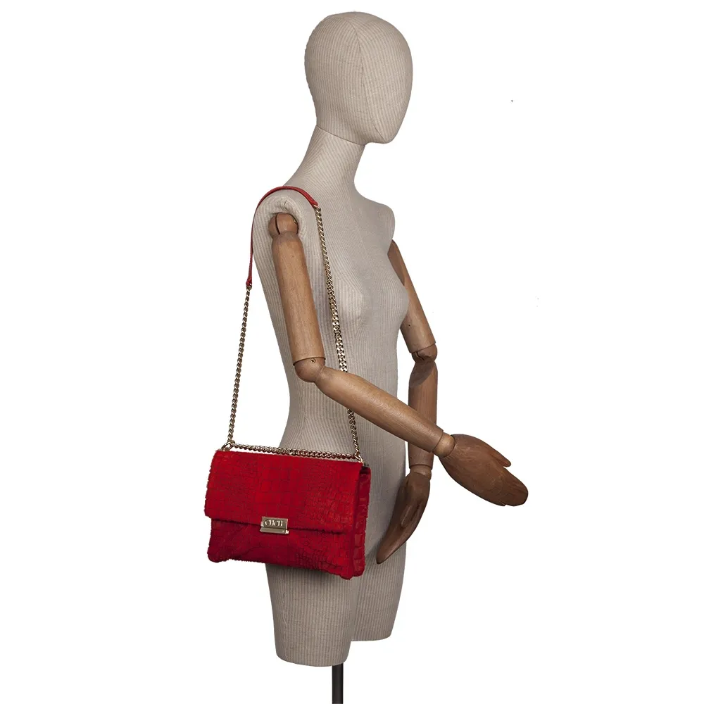 CH Bolso Piel Pelo Rojo Grabado Croc
