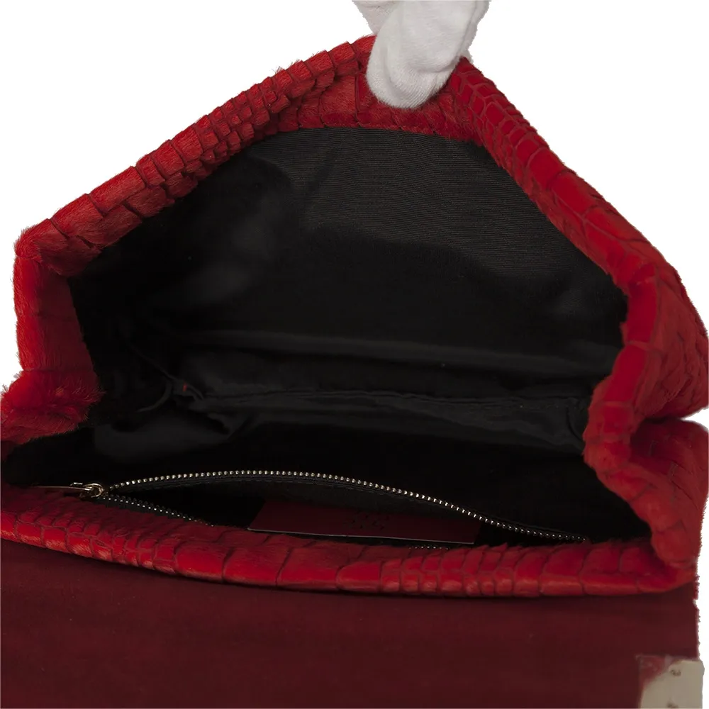 CH Bolso Piel Pelo Rojo Grabado Croc