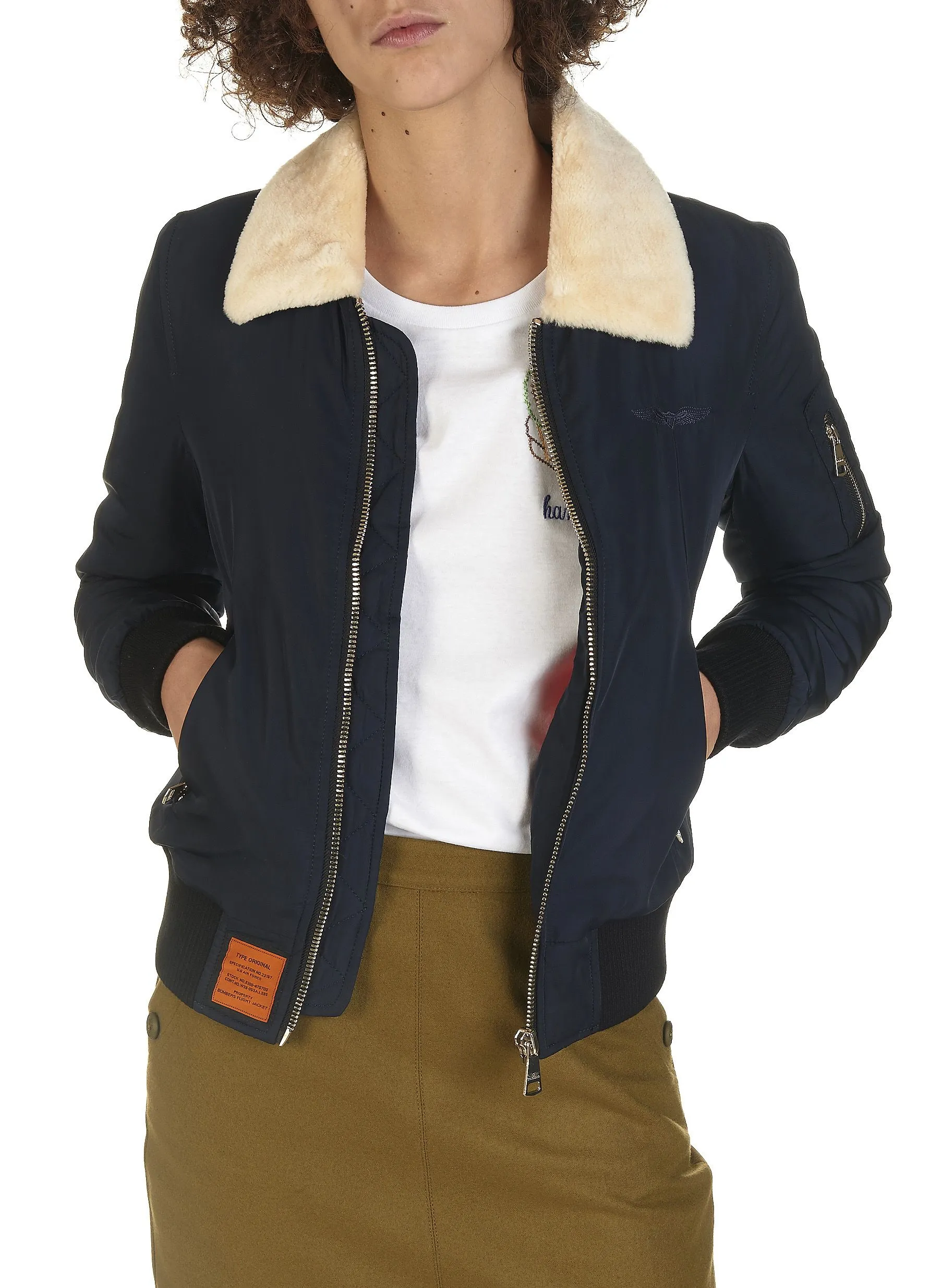 Chaqueta bomber con cuello en azul