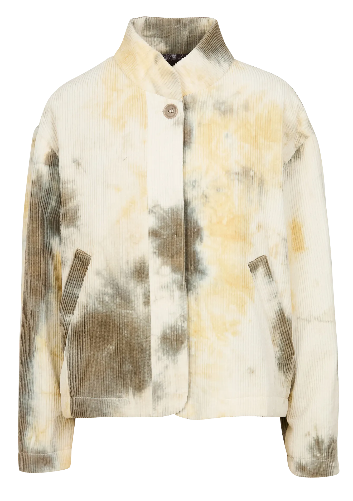 Chaqueta de cuello alto amplio de algodón estampado en gris