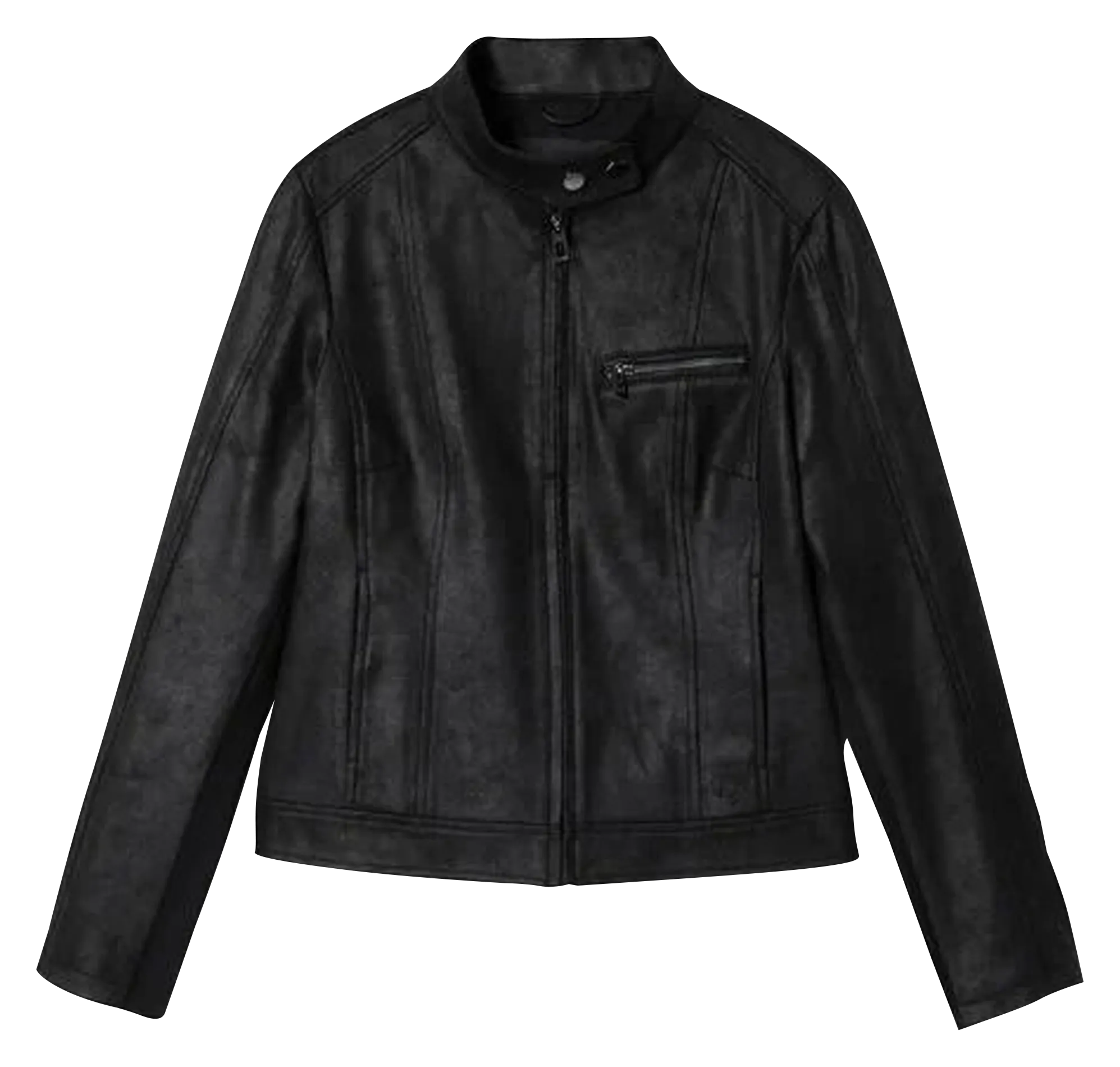 Chaqueta recta estilo motociclista de cuero sintético en negro