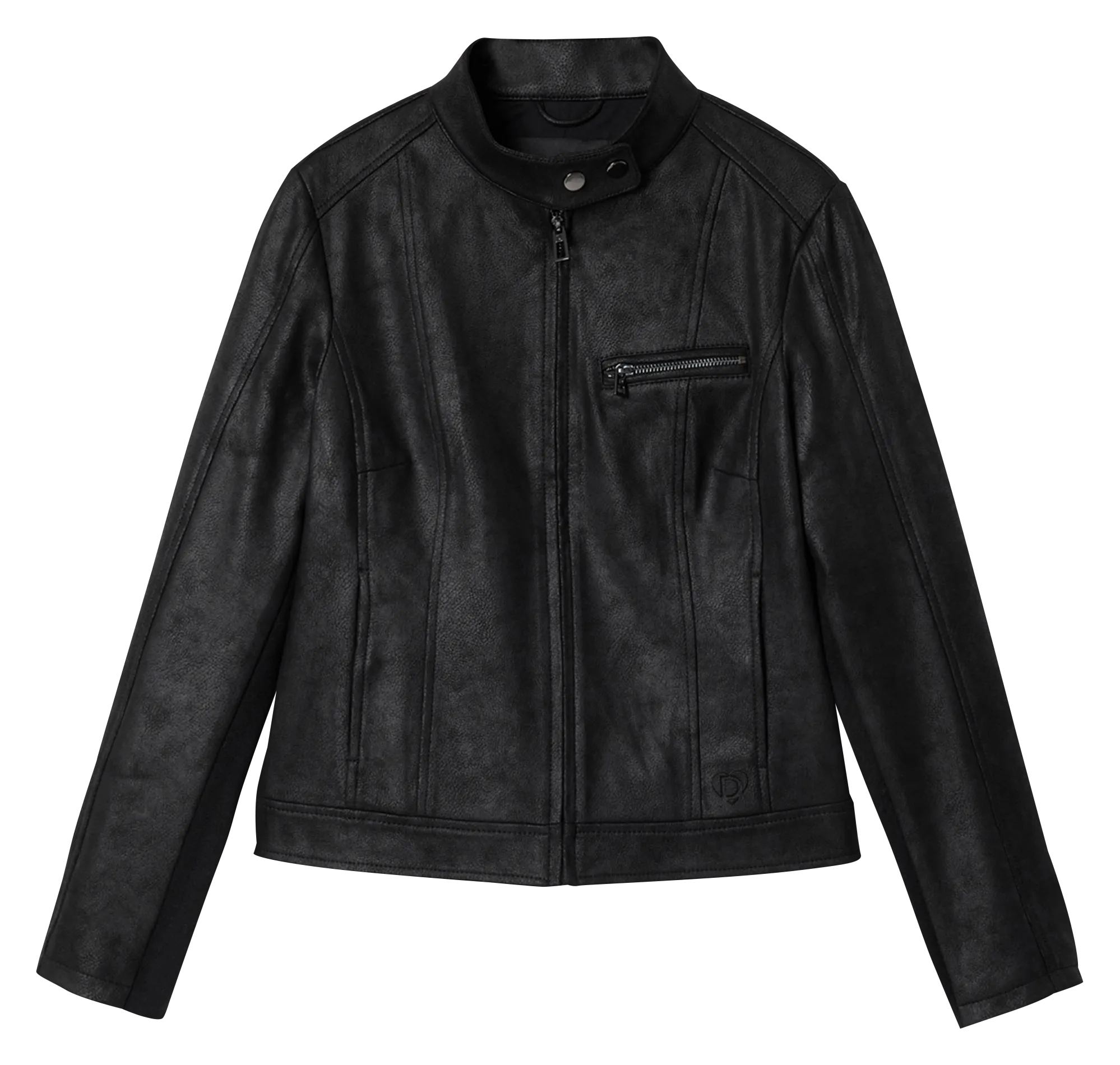 Chaqueta recta estilo motociclista de cuero sintético en negro