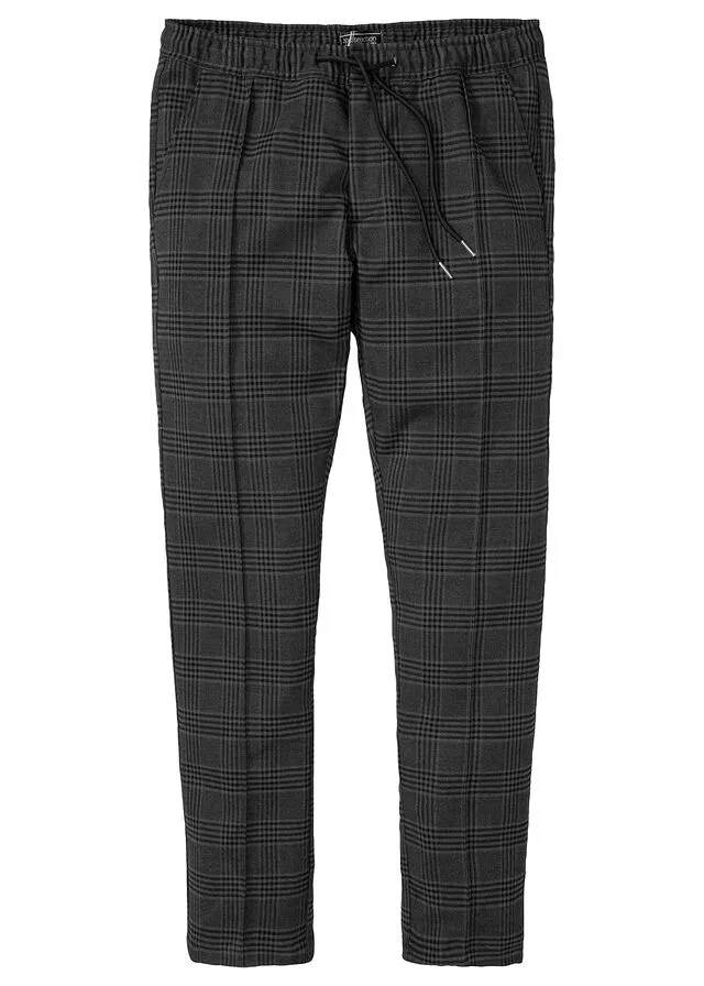 Chino con cintura elástica de corte reglar y recto Antracita de cuadros