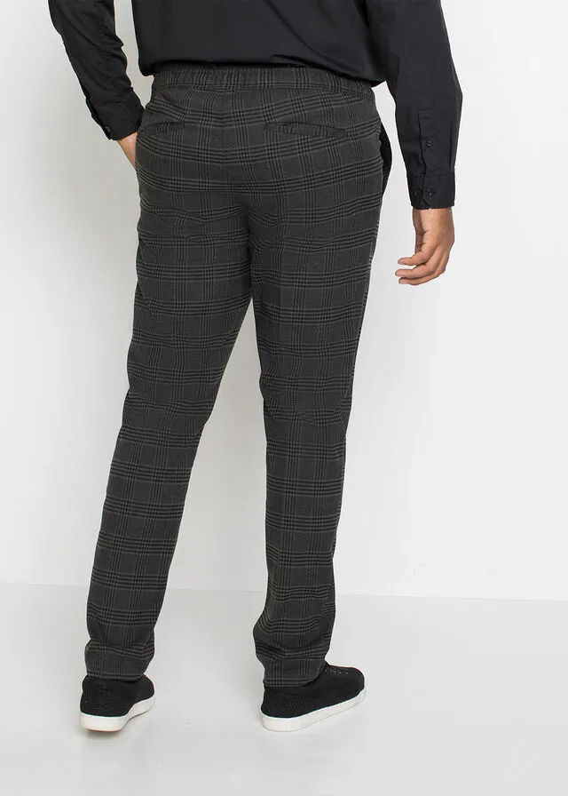 Chino con cintura elástica de corte reglar y recto Antracita de cuadros