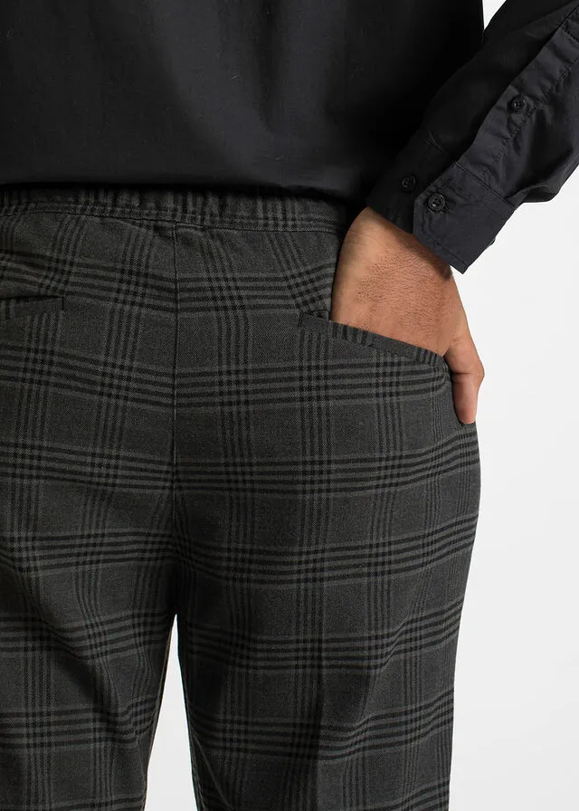 Chino con cintura elástica de corte reglar y recto Antracita de cuadros