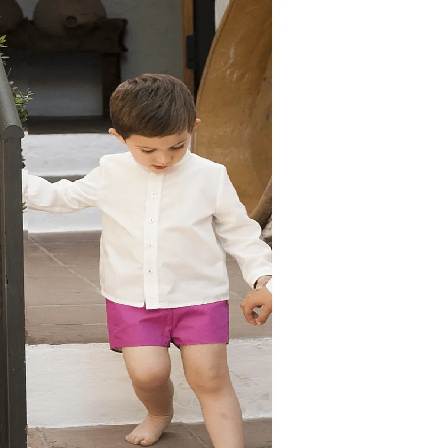Conjunto 2 Piezas Niño Camisa Blanca Mao Y Pantalón Corto Buganvilla BY DEBESOS