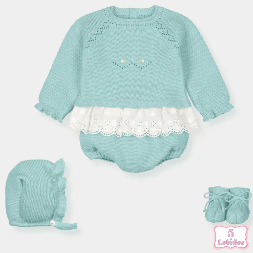 CONJUNTO BEBÉ BORDADO VERDE Mac Ilusión