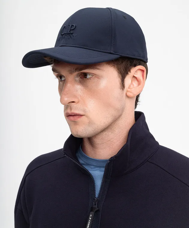 C.P. COMPANY BLUE SHELLR CAP WITH LOGO EMBROIDERY