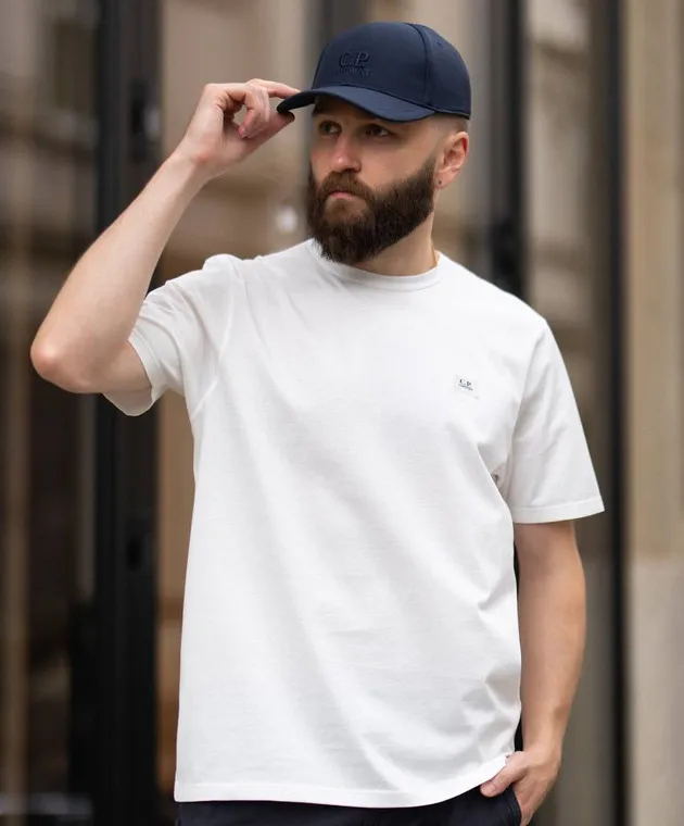C.P. COMPANY BLUE SHELLR CAP WITH LOGO EMBROIDERY
