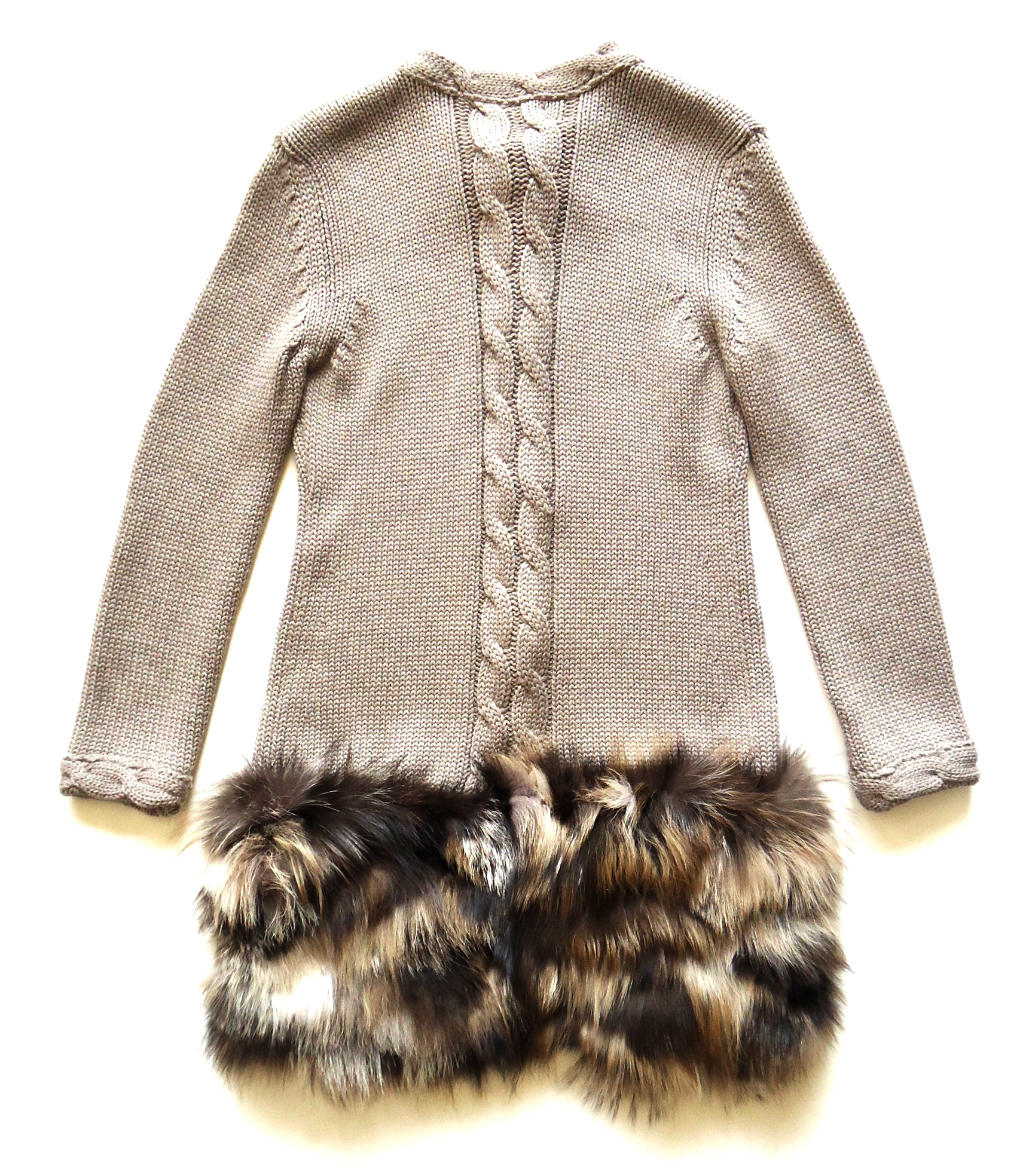 ELLA cappotto giacca treccie donna con inserto in volpe Amelia tortora taglia M