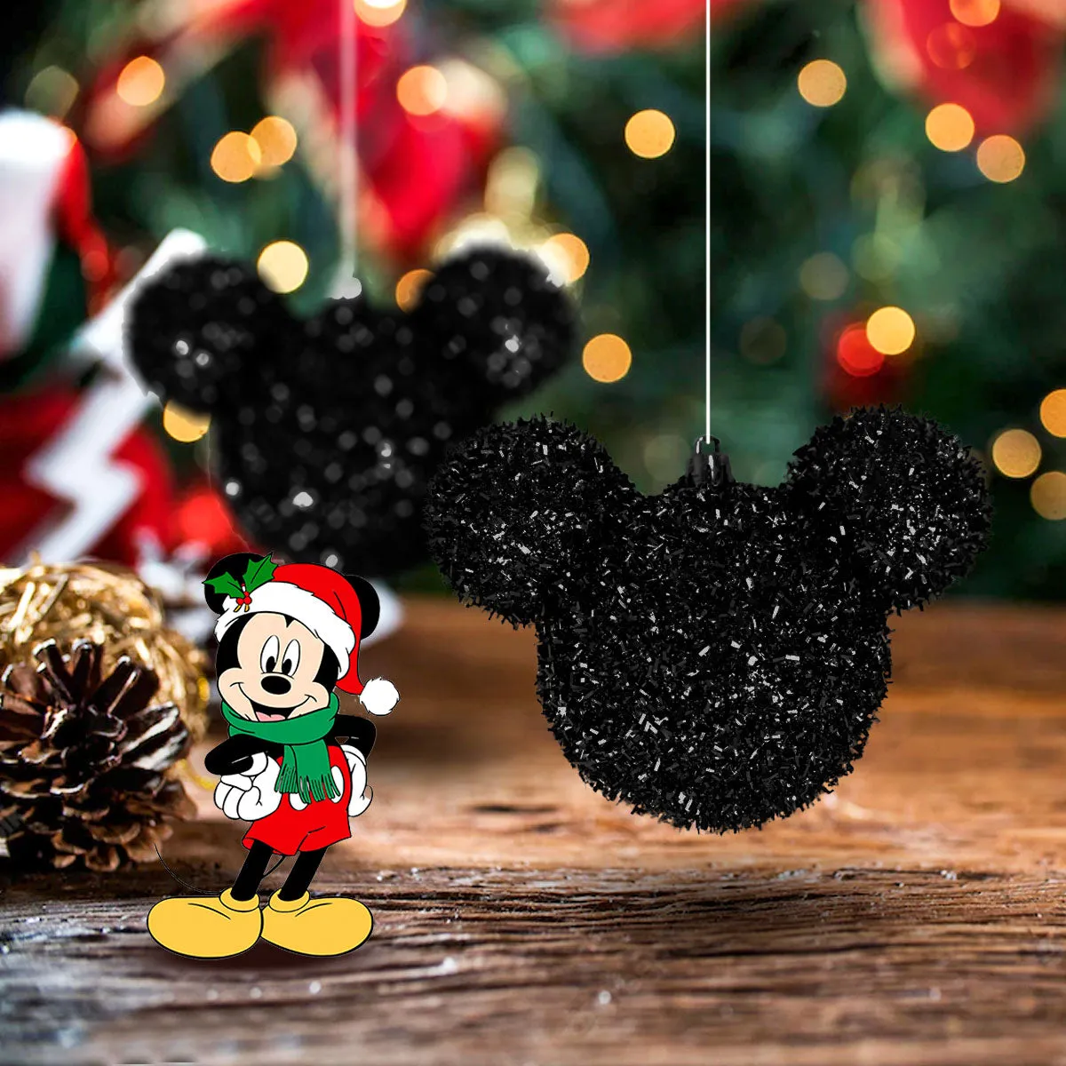 Esfera Navidea de Tinsel color Negro en Forma de Mickey Mouse