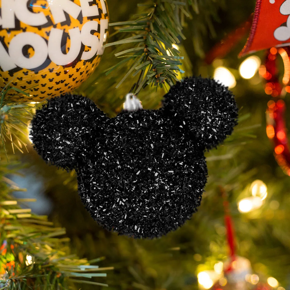 Esfera Navidea de Tinsel color Negro en Forma de Mickey Mouse