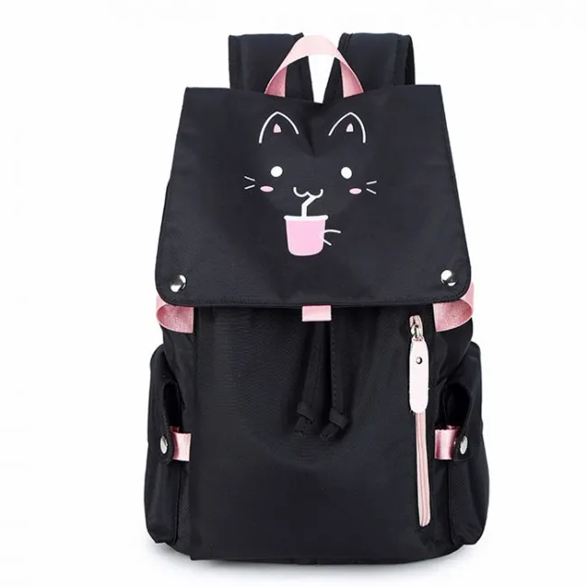 Fresh Cartoon Fluorescence Cat Drink Large Capacity Computer Backpack Flower Waterproof School Backpack