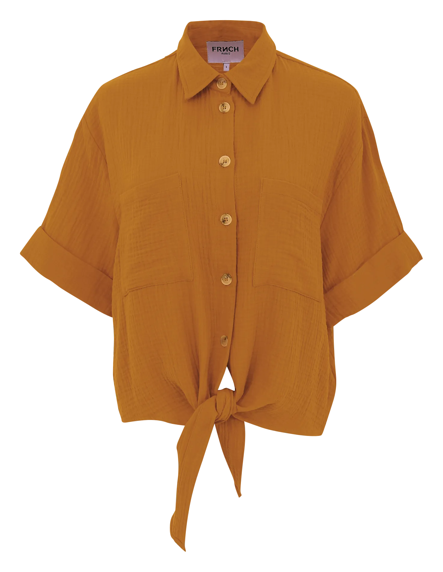 FRNCH EBENE  CAMISA RECTA ANUDADA Y TEXTURIZADA EN MARRON