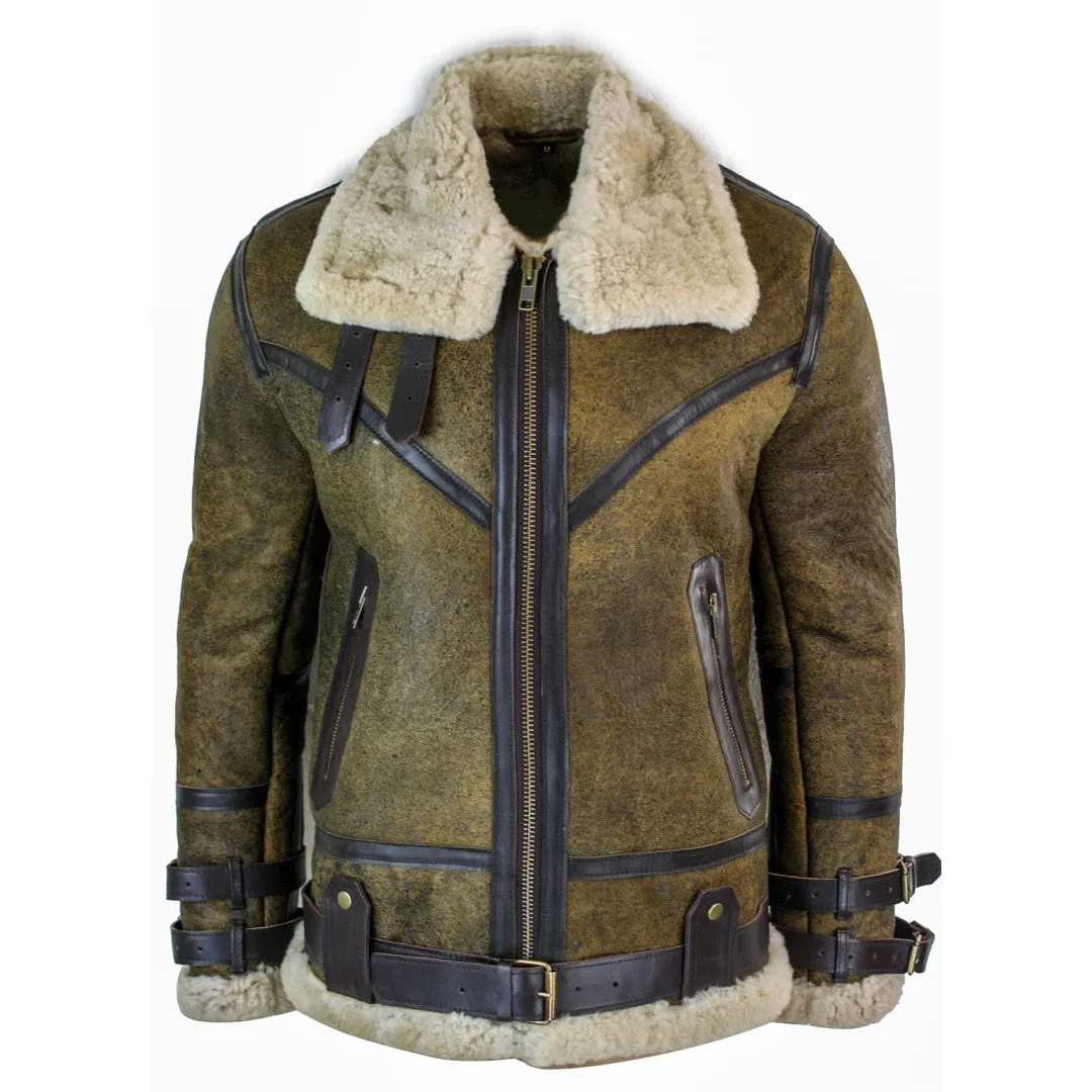 Infinity EK01 caballero Sherling auténtico Cuero de oveja cuero Viking Vintage RAF Chaqueta Marrón Crema Pelaje