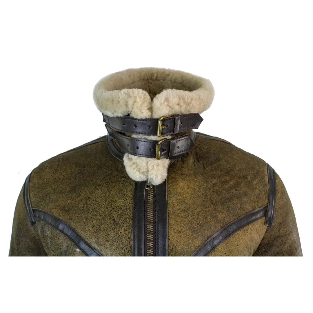 Infinity EK01 caballero Sherling auténtico Cuero de oveja cuero Viking Vintage RAF Chaqueta Marrón Crema Pelaje