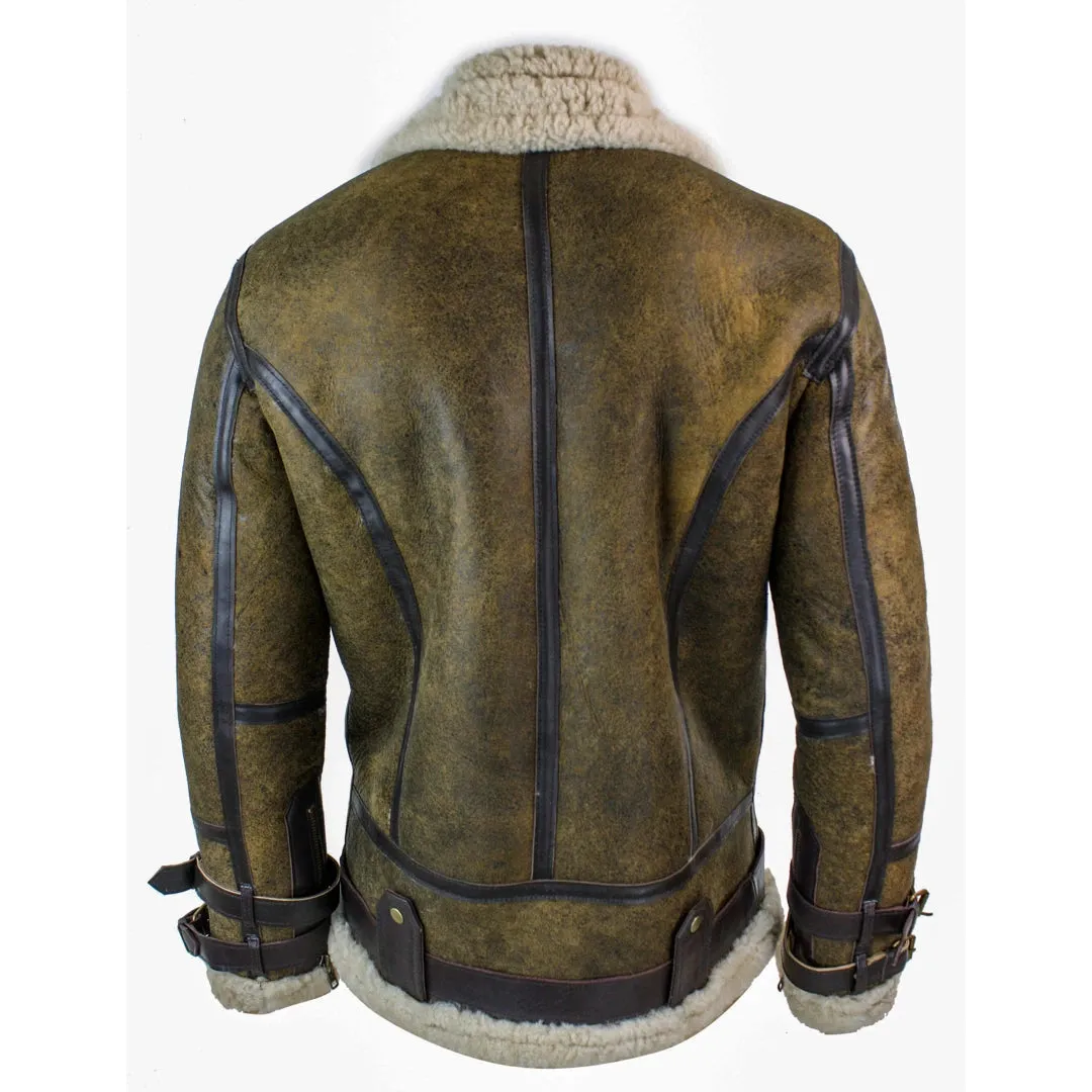 Infinity EK01 caballero Sherling auténtico Cuero de oveja cuero Viking Vintage RAF Chaqueta Marrón Crema Pelaje