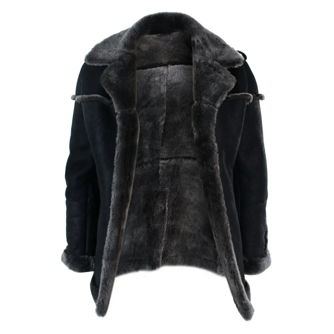INFINITY OZZY  CHAQUETA CUERO DE OVEJA DOBLE PECHO CABALLERO AZUL OSCURO GRIS NEGRO